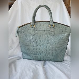 Brahmin Gray Croc-Embossed Satchel